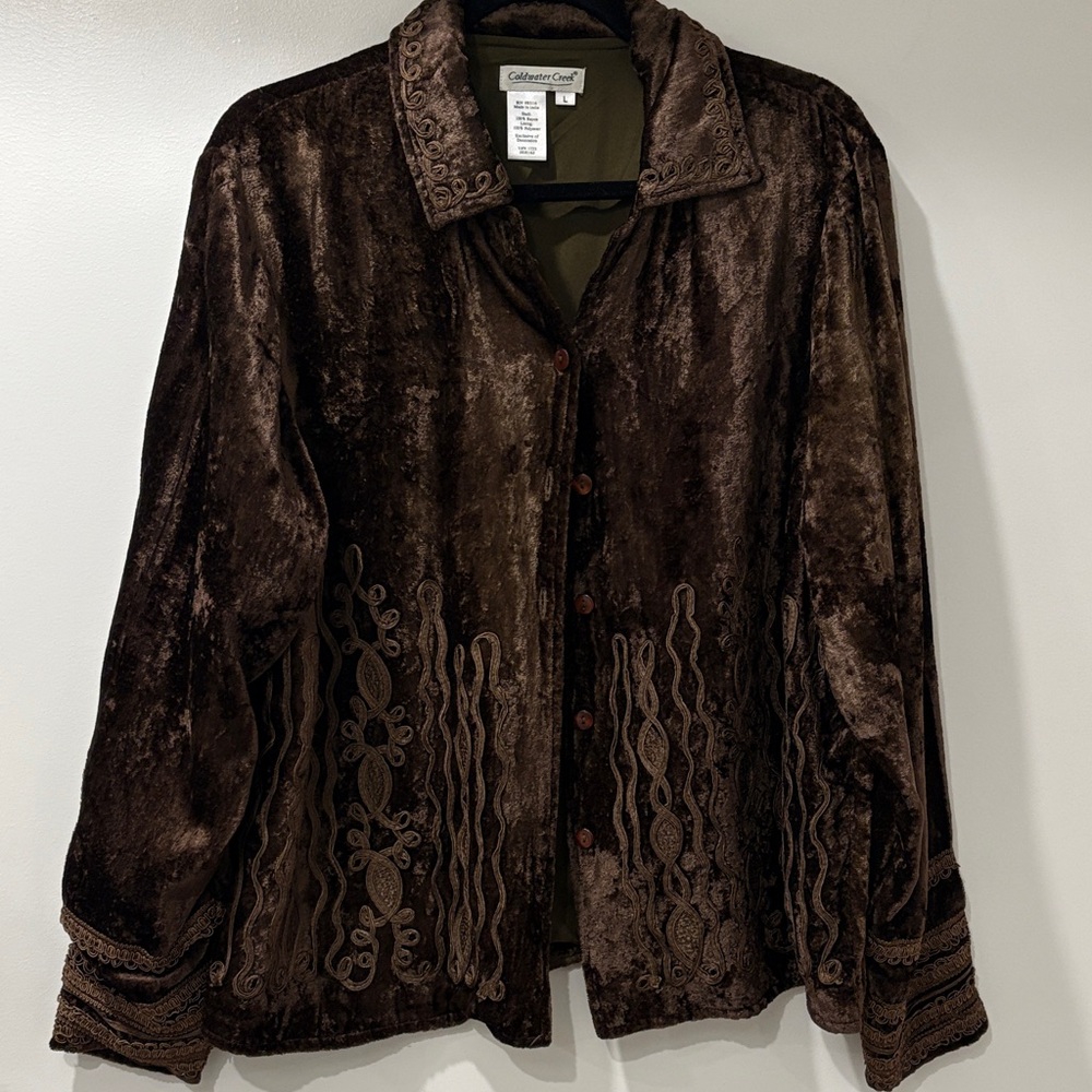 Coldwater Creek Chocolate Velvet Embroidered Jacket